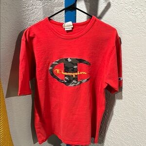 Champion Red Short Sleeve Tee with Graphic Design